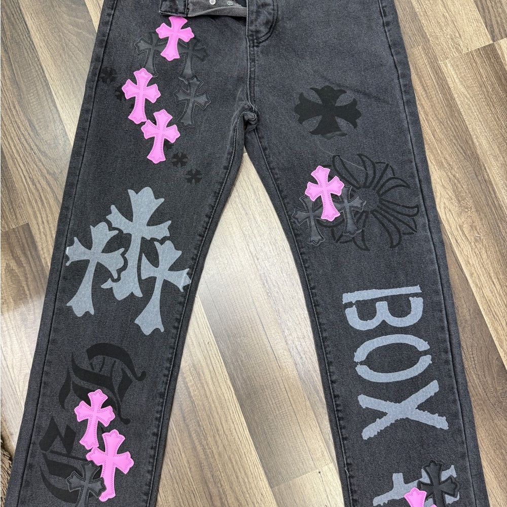 Chrome Hearts Gray Denim with Black Stitching